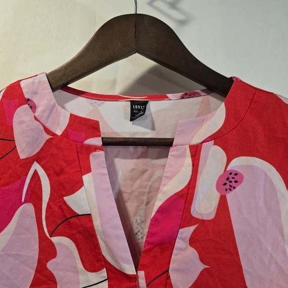 LONESS Women Red Pink Floral Tiered Ruffle Sleeve V Neck Midi Dress XL - Picture 2 of 6